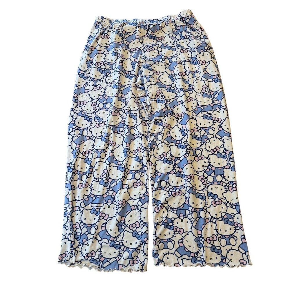 Hello Kitty Sanrio Pajama Pants Womens Large Blue Graphic Print Elastic Waist